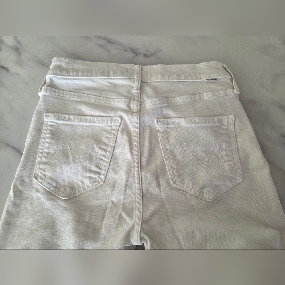Mother The Mid Rise Dazzler Crop Fray Denim Jeans Color Cream Puffs - Picture 6 of 11